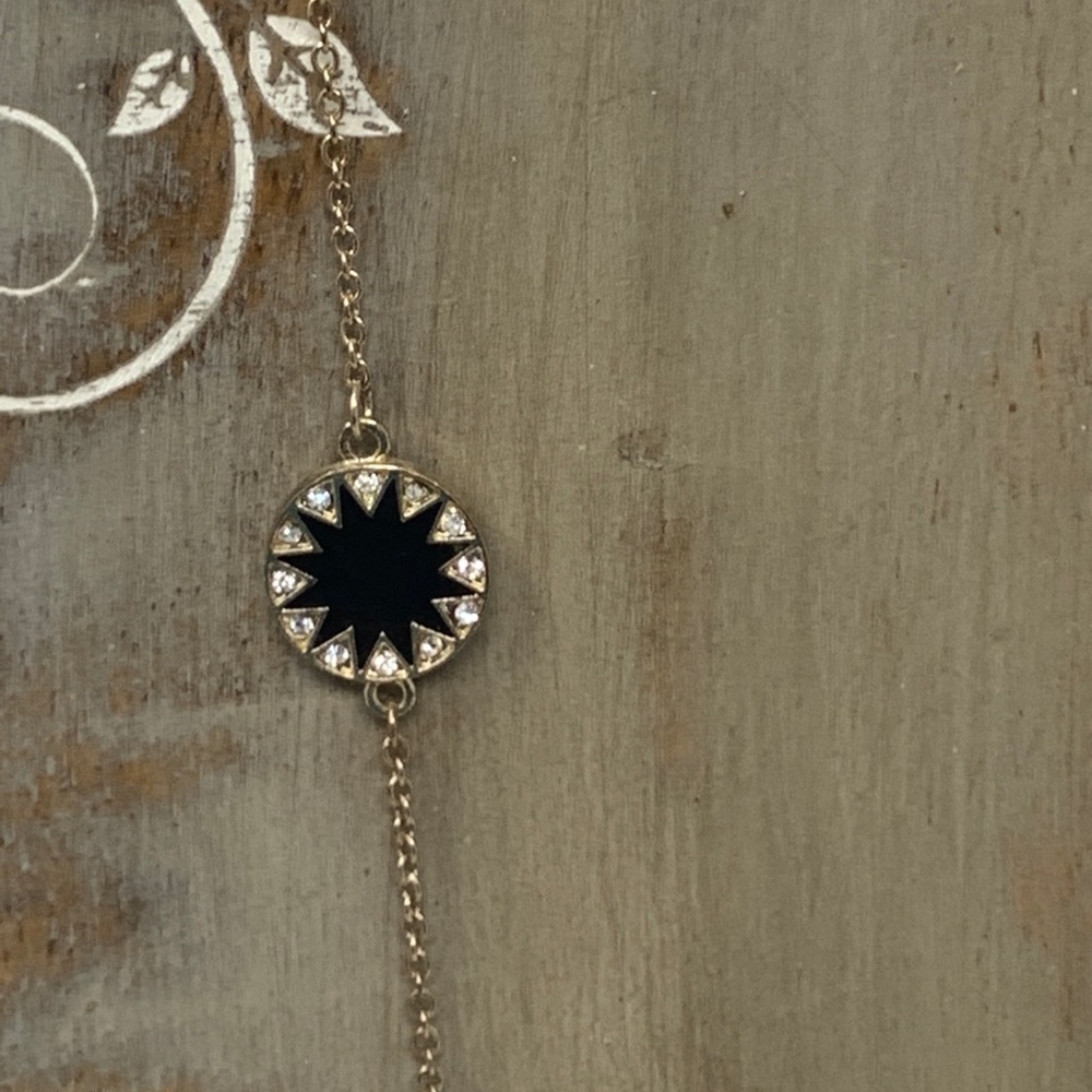 Black & Gold Tone Necklace with Faux Crystals